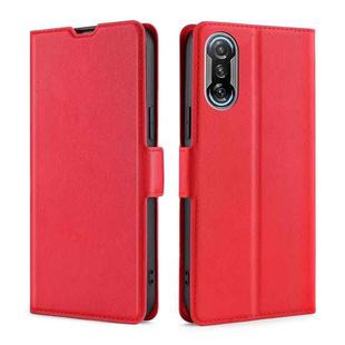 For Xiaomi Redmi K40 Gaming Ultra-thin Voltage Side Buckle PU + TPU Horizontal Flip Leather Case with Holder & Card Slot(Red)