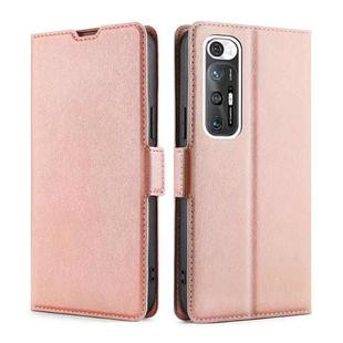 For Xiaomi Mi 10S Ultra-thin Voltage Side Buckle PU + TPU Horizontal Flip Leather Case with Holder & Card Slot(Rose Gold)