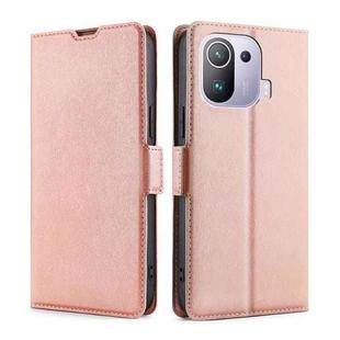 For Xiaomi Mi 11 Pro Ultra-thin Voltage Side Buckle PU + TPU Horizontal Flip Leather Case with Holder & Card Slot(Rose Gold)