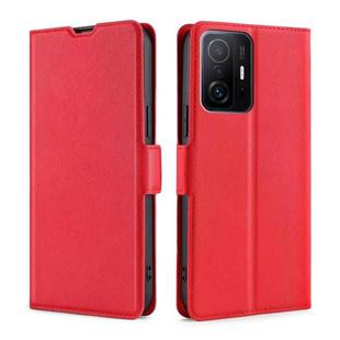 For Xiaomi 11T Ultra-thin Voltage Side Buckle PU + TPU Horizontal Flip Leather Case with Holder & Card Slot(Red)