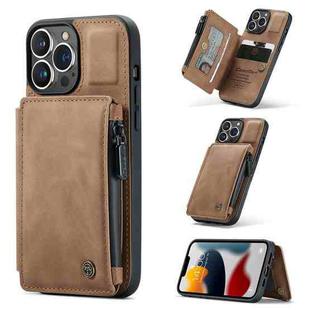 CaseMe C20 Multifunctional PC + TPU Protective Case with Holder & Card Slot & Wallet For iPhone 13 Pro(Brown)