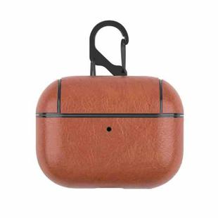 For Apple AirPods Pro Wireless Earphone Protective Leather Case with Hook(Brown)