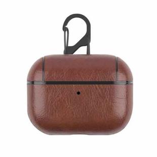 For Apple AirPods Pro Wireless Earphone Protective Leather Case with Hook(Dark Brown)