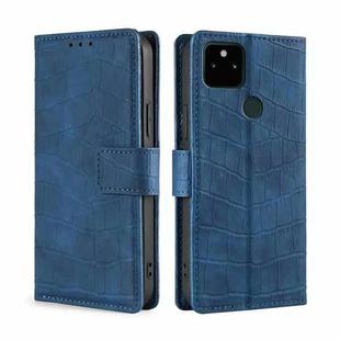 For Google Pixel 5A Skin Feel Crocodile Texture Magnetic Clasp Horizontal Flip PU Leather Case with Holder & Card Slots & Wallet(Blue)