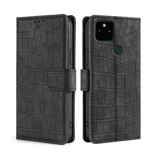 For Google Pixel 5A Skin Feel Crocodile Texture Magnetic Clasp Horizontal Flip PU Leather Case with Holder & Card Slots & Wallet(Black)