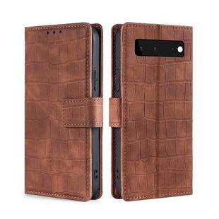 For Google Pixel 6 Skin Feel Crocodile Texture Magnetic Clasp Horizontal Flip PU Leather Case with Holder & Card Slots & Wallet(Brown)