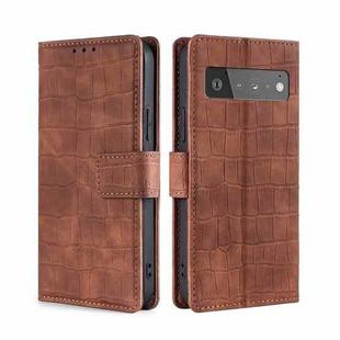 For Google Pixel 6 Pro Skin Feel Crocodile Texture Magnetic Clasp Horizontal Flip PU Leather Case with Holder & Card Slots & Wallet(Brown)