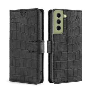 For Samsung Galaxy S21 FE 5G Skin Feel Crocodile Texture Magnetic Clasp Horizontal Flip PU Leather Case with Holder & Card Slots & Wallet(Black)