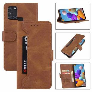 For Samsung Galaxy A21s Reverse Buckle Horizontal Flip PU Leather Case with Holder & Card Slot & Wallet(Brown)