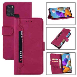 For Samsung Galaxy A21s Reverse Buckle Horizontal Flip PU Leather Case with Holder & Card Slot & Wallet(Wine Red)