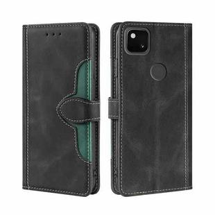 For Google Pixel 4a Skin Feel Straw Hat Magnetic Buckle Horizontal Flip Leather Case with Holder & Card Slots & Wallet(Black)