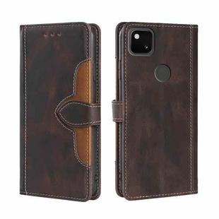 For Google Pixel 4a Skin Feel Straw Hat Magnetic Buckle Horizontal Flip Leather Case with Holder & Card Slots & Wallet(Brown)