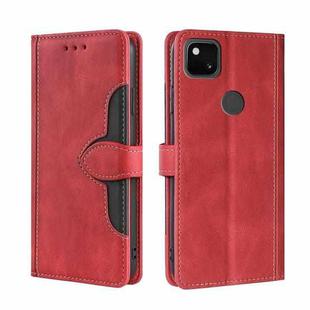 For Google Pixel 4a Skin Feel Straw Hat Magnetic Buckle Horizontal Flip Leather Case with Holder & Card Slots & Wallet(Red)