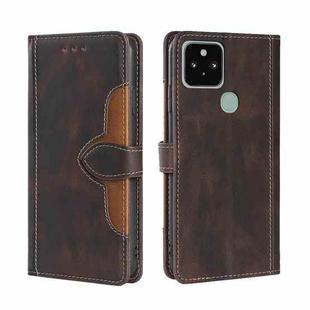 For Google Pixel 5 Skin Feel Straw Hat Magnetic Buckle Horizontal Flip Leather Case with Holder & Card Slots & Wallet(Brown)