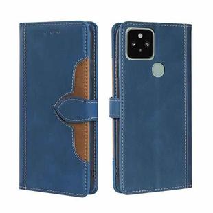 For Google Pixel 5 Skin Feel Straw Hat Magnetic Buckle Horizontal Flip Leather Case with Holder & Card Slots & Wallet(Blue)