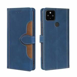For Google Pixel 5 XL / Pixel 4a 5G Skin Feel Straw Hat Magnetic Buckle Horizontal Flip Leather Case with Holder & Card Slots & Wallet(Blue)
