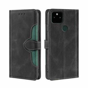 For Google Pixel 5a 5G Skin Feel Straw Hat Magnetic Buckle Horizontal Flip Leather Case with Holder & Card Slots & Wallet(Black)