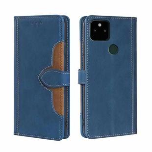 For Google Pixel 5a 5G Skin Feel Straw Hat Magnetic Buckle Horizontal Flip Leather Case with Holder & Card Slots & Wallet(Blue)