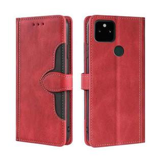For Google Pixel 5a 5G Skin Feel Straw Hat Magnetic Buckle Horizontal Flip Leather Case with Holder & Card Slots & Wallet(Red)