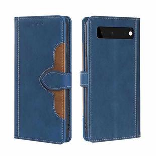 For Google Pixel 6 Skin Feel Straw Hat Magnetic Buckle Horizontal Flip Leather Case with Holder & Card Slots & Wallet(Blue)