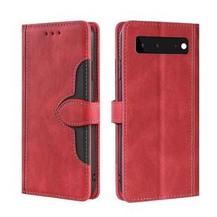 For Google Pixel 6 Skin Feel Straw Hat Magnetic Buckle Horizontal Flip Leather Case with Holder & Card Slots & Wallet(Red)