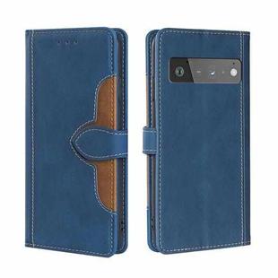 For Google Pixel 6 Pro Skin Feel Straw Hat Magnetic Buckle Horizontal Flip Leather Case with Holder & Card Slots & Wallet(Blue)