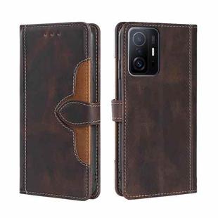 For Xiaomi Mi 11T Skin Feel Straw Hat Magnetic Buckle Horizontal Flip PU Leather Case with Holder & Card Slots & Wallet(Brown)