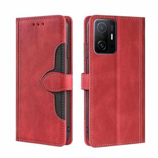 For Xiaomi Mi 11T Skin Feel Straw Hat Magnetic Buckle Horizontal Flip PU Leather Case with Holder & Card Slots & Wallet(Red)