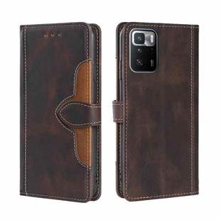 For Xiaomi Redmi Note 10 Pro 5G Skin Feel Straw Hat Magnetic Buckle Horizontal Flip PU Leather Case with Holder & Card Slots & Wallet(Brown)