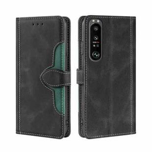 For Sony Xperia 1 III Skin Feel Straw Hat Magnetic Buckle Horizontal Flip PU Leather Case with Holder & Card Slots & Wallet(Black)