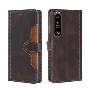 For Sony Xperia 1 III Skin Feel Straw Hat Magnetic Buckle Horizontal Flip PU Leather Case with Holder & Card Slots & Wallet(Brown)