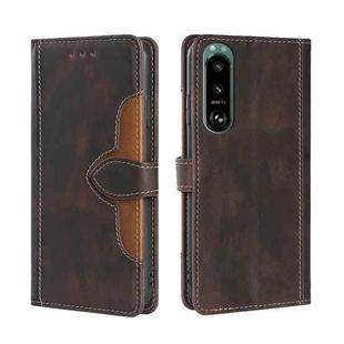 For Sony Xperia 5 III Skin Feel Straw Hat Magnetic Buckle Horizontal Flip PU Leather Case with Holder & Card Slots & Wallet(Brown)