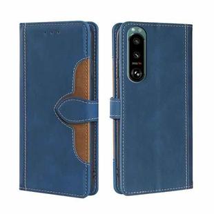 For Sony Xperia 5 III Skin Feel Straw Hat Magnetic Buckle Horizontal Flip PU Leather Case with Holder & Card Slots & Wallet(Blue)