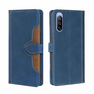 For Sony Xperia 10 III Skin Feel Straw Hat Magnetic Buckle Horizontal Flip PU Leather Case with Holder & Card Slots & Wallet(Blue)