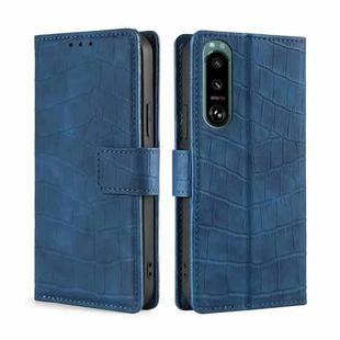 For Sony Xperia 5 III Skin Feel Crocodile Texture Magnetic Clasp Horizontal Flip PU Leather Case with Holder & Card Slots & Wallet(Blue)