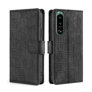 For Sony Xperia 5 III Skin Feel Crocodile Texture Magnetic Clasp Horizontal Flip PU Leather Case with Holder & Card Slots & Wallet(Black)