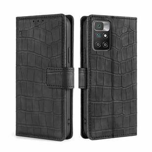 For Xiaomi Redmi 10 Skin Feel Crocodile Texture Magnetic Clasp Horizontal Flip PU Leather Case with Holder & Card Slots & Wallet(Black)