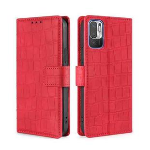 For Xiaomi Redmi Note 10 5G Skin Feel Crocodile Texture Magnetic Clasp Horizontal Flip PU Leather Case with Holder & Card Slots & Wallet(Red)