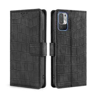 For Xiaomi Redmi Note 10 5G Skin Feel Crocodile Texture Magnetic Clasp Horizontal Flip PU Leather Case with Holder & Card Slots & Wallet(Black)