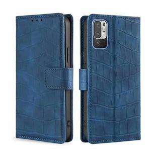 For Xiaomi Poco M3 Pro 5G Skin Feel Crocodile Texture Magnetic Clasp Horizontal Flip PU Leather Case with Holder & Card Slots & Wallet(Blue)