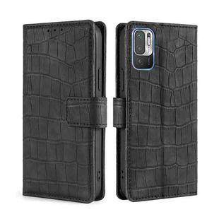 For Xiaomi Poco M3 Pro 5G Skin Feel Crocodile Texture Magnetic Clasp Horizontal Flip PU Leather Case with Holder & Card Slots & Wallet(Black)