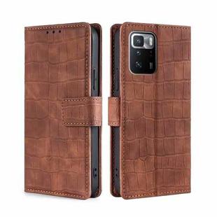For Xiaomi Redmi Note 10 Pro 5G Skin Feel Crocodile Texture Magnetic Clasp Horizontal Flip PU Leather Case with Holder & Card Slots & Wallet(Brown)