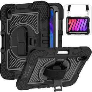 For iPad mini 6 360 Degree Rotation Contrast Color Shockproof Silicone + PC Tablet Case with Holder & Hand Grip Strap & Shoulder Strap(Black)