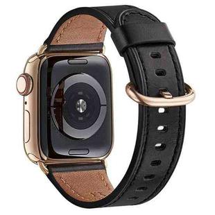 Round Buckle Leather Watch Band For Apple Watch Series 8&7 41mm / SE 2&6&SE&5&4 40mm / 3&2&1 38mm(Black)