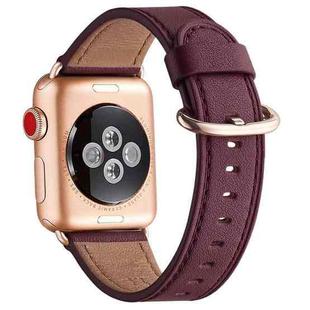Round Buckle Leather Watch Band For Apple Watch Series 8&7 41mm / SE 2&6&SE&5&4 40mm / 3&2&1 38mm(Wine Red)