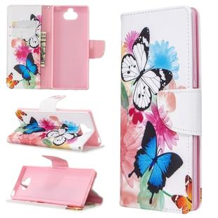 For Sony Xperia 20 Colored Drawing Pattern Horizontal Flip PU Leather Case with Holder & Card Slots & Wallet(Two Butterflies)