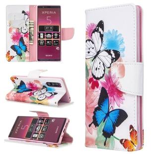 For Sony Xperia 5 / XZ5 Colored Drawing Pattern Horizontal Flip PU Leather Case with Holder & Card Slots & Wallet(Two Butterflies)