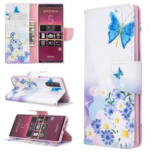 For Sony Xperia 5 / XZ5 Colored Drawing Pattern Horizontal Flip PU Leather Case with Holder & Card Slots & Wallet(Butterfly Love Flower)
