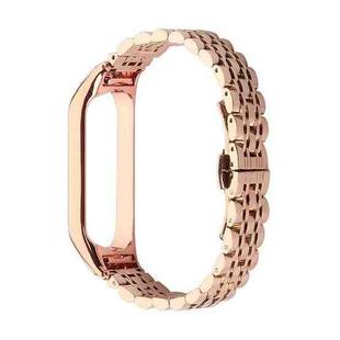 For Xiaomi Mi Band 4 / 3 Seven-beads Stainless Steel Watch Band(Rose Gold)
