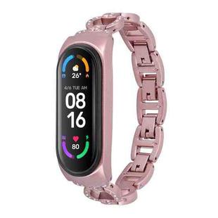 For Xiaomi Mi Band 6 / 5 8-shaped Diamond Alloy Watch Band(Pink)